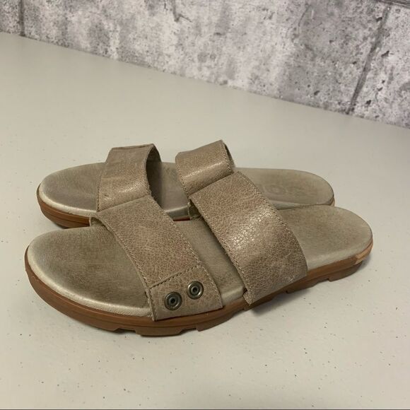 Sorel Torpeda Slide II Leather Sandals in Sahara Fossil - Picture 3 of 10